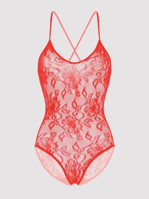 Lovehoney Red Crotchless Lace Spaghetti Strap Teddy