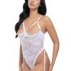 Oh La La Cheri Elayne White Open-Cup Crotchless Lace Body with Garter Straps