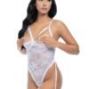 Oh La La Cheri Elayne White Open-Cup Crotchless Lace Body with Garter Straps