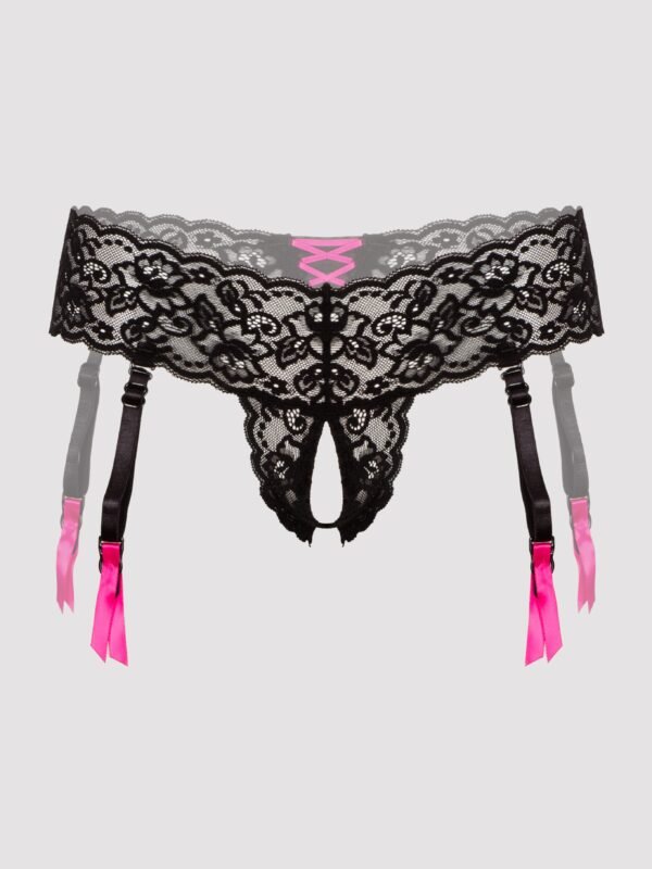 Lovehoney Crotchless Lace Thong with Removable Suspender Straps