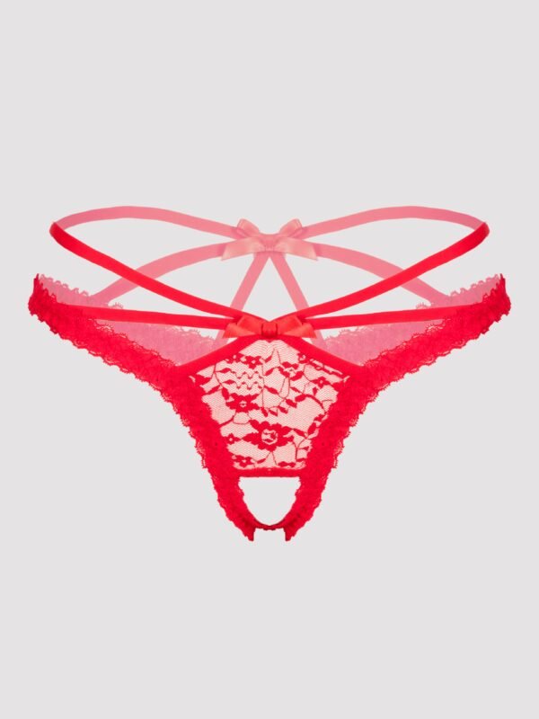 Lovehoney Red Crotchless Strappy Lace Thong
