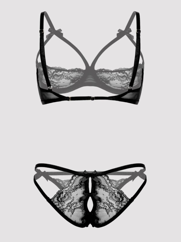 75596_5 Lovehoney Black Quarter Cup Bra and Crotchless Panties Set