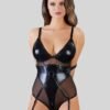 Cottelli Wet Look and Mesh Bondage Teddy with Arm Restraints