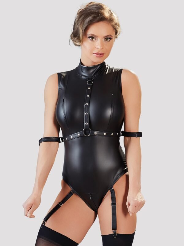 Cottelli Wet Look Teddy with Arm Restraints