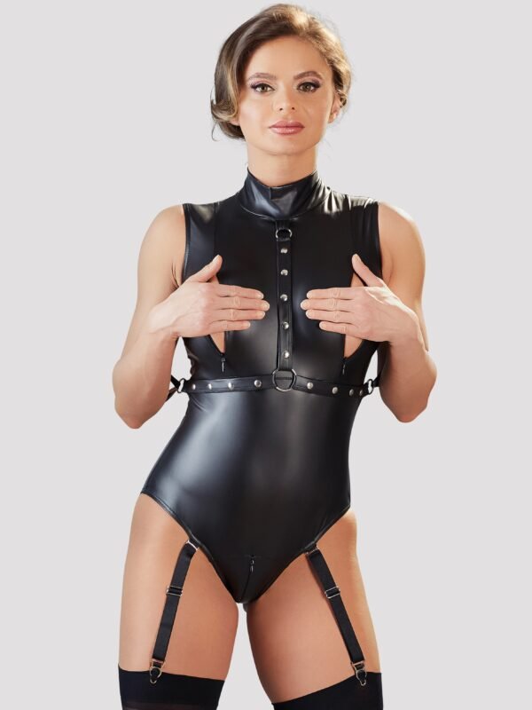 Cottelli Wet Look Teddy with Arm Restraints