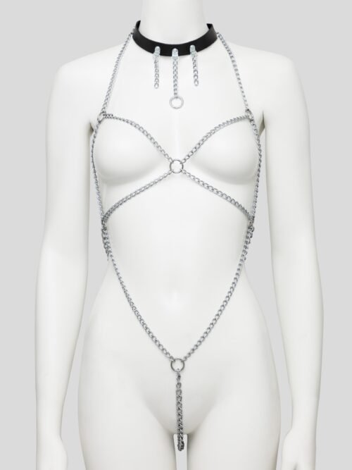 DOMINIX Deluxe Open-Body Chain Harness with Leather Collar