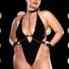 Oh La La Cheri Black Seductive Vinyl Teddy with Cuffs
