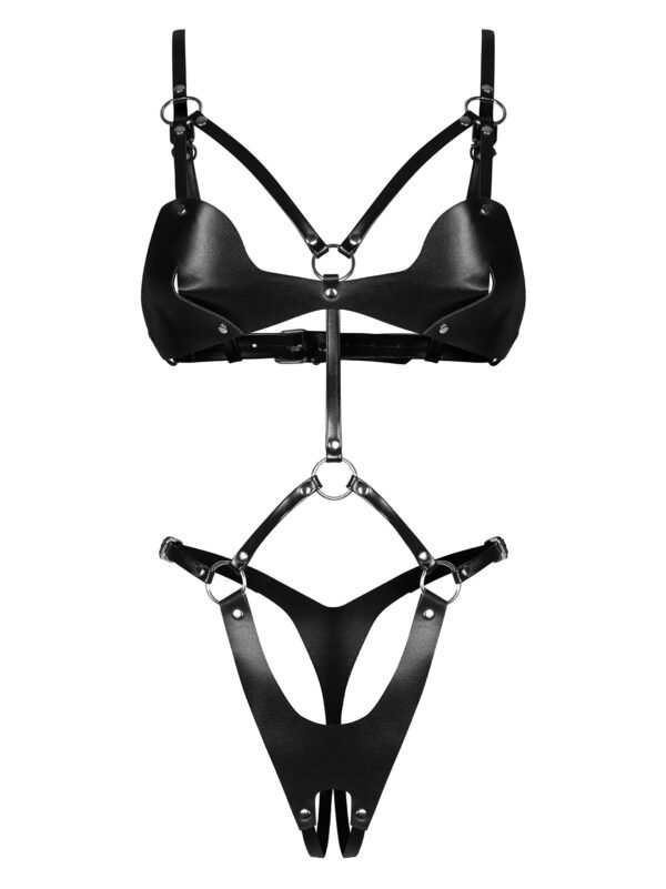 Obsessive Black Dame Faux Leather Buckle Crotchless Body