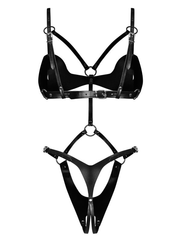 Obsessive Black Dame Faux Leather Buckle Crotchless Body