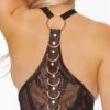 Coquette Black Label Lace and Gold Metal Rings Harness