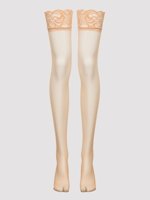 Lovehoney Plus Size Sheer Light Beige Lace Top Thigh High Stockings