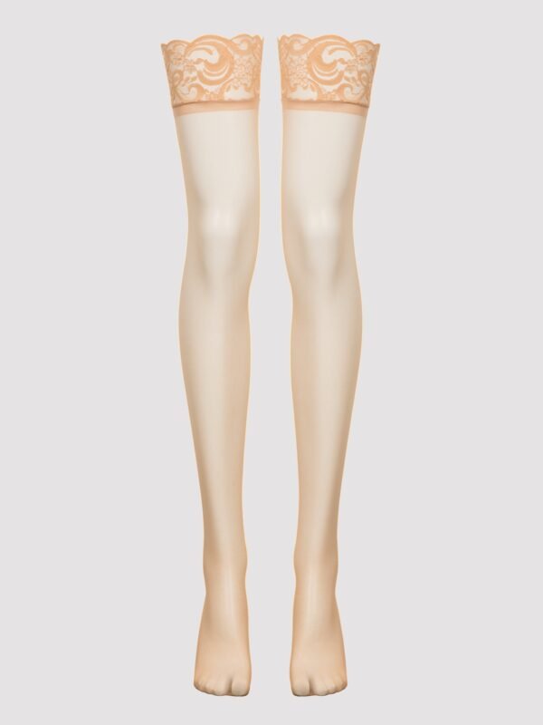 a30685g72345_1 Lovehoney Plus Size Sheer Light Beige Lace Top Thigh High Stockings