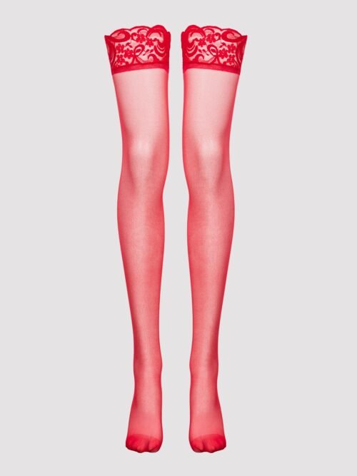 Lovehoney Plus Size Red Sheer Lace Top Thigh Highs