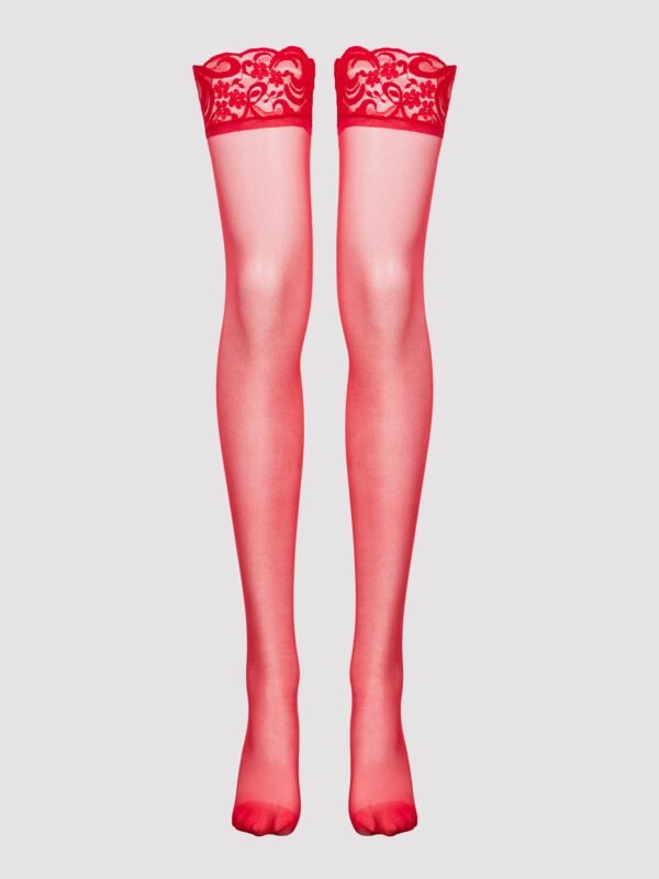 Lovehoney Plus Size Red Sheer Lace Top Thigh Highs