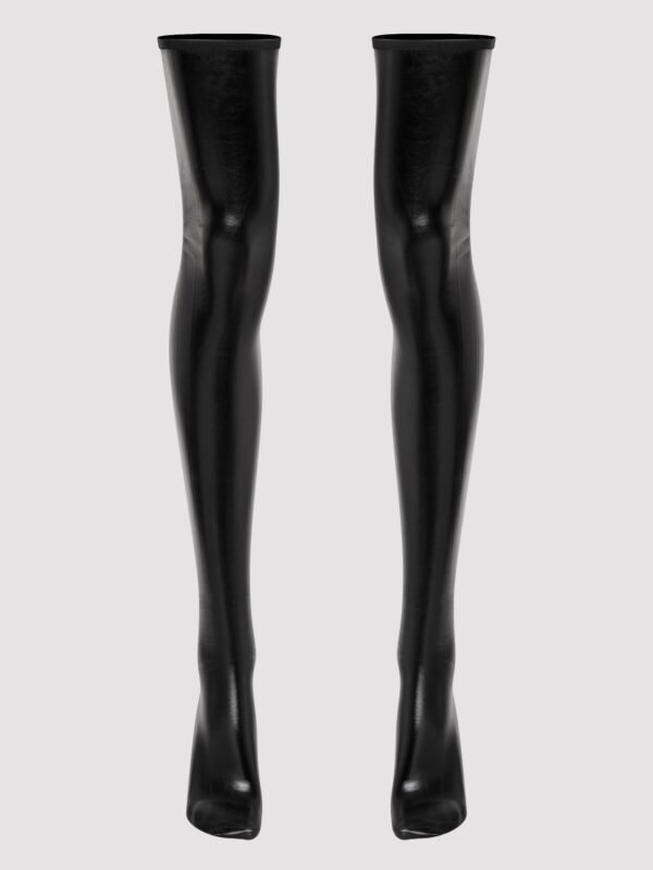 Lovehoney Fierce Plus Size Black Wet Look Thigh High Stockings