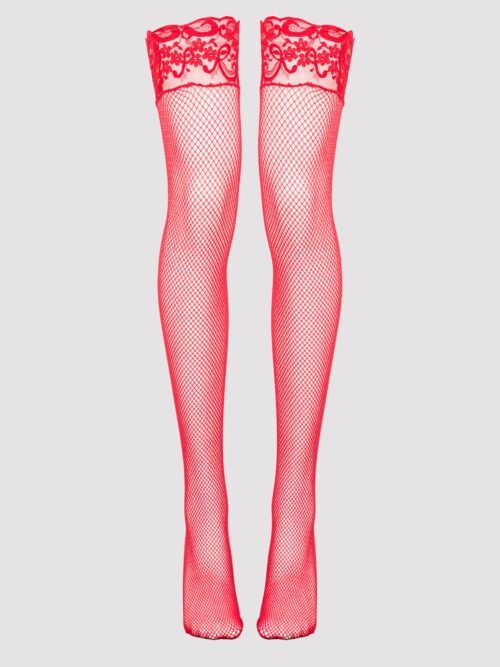 Lovehoney Plus Size Red Fishnet Lace Top Hold-Ups