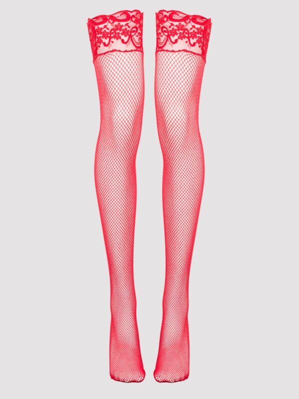 a48129g85863_1 Lovehoney Plus Size Red Fishnet Lace Top Hold-Ups