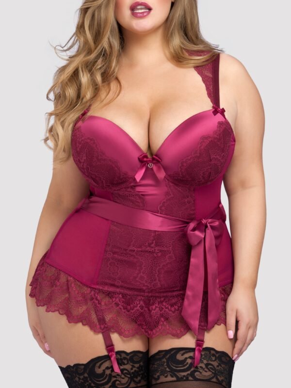 Lovehoney Plus Size Moonlight Wine Plunge Basque Set
