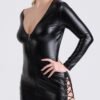 a48200g85951_3 Lovehoney Fierce Leather Look Lace-Up Black Long Sleeve Dress