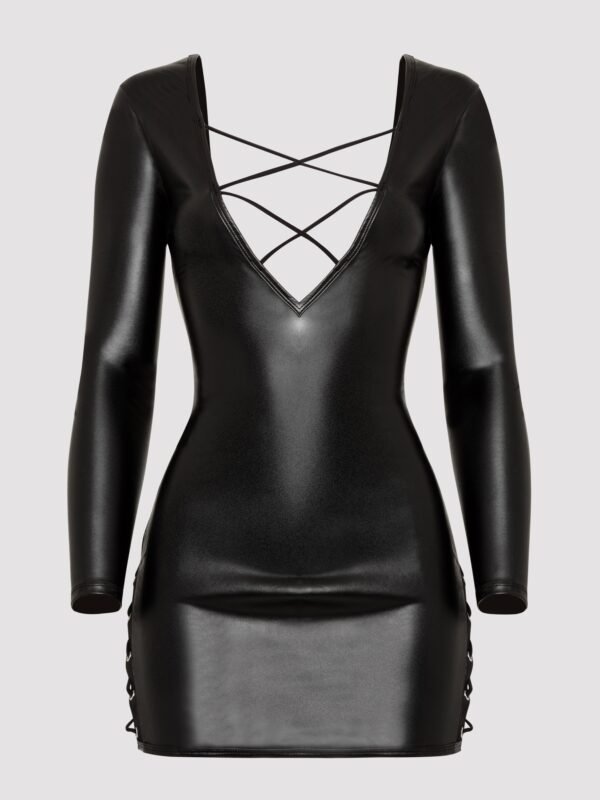 a48200g85951_6 Lovehoney Fierce Leather Look Lace-Up Black Long Sleeve Dress