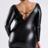 Lovehoney Plus Size Fierce Leather Look Lace-Up Black Long Sleeve Dress