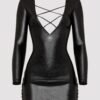 Lovehoney Plus Size Fierce Leather Look Lace-Up Black Long Sleeve Dress