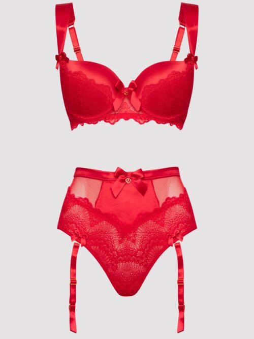 Lovehoney Moonlight Desire Red Satin Crotchless Bra Set