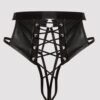 Lovehoney Fierce Leather Look Lace-Up Black Crotchless Thong