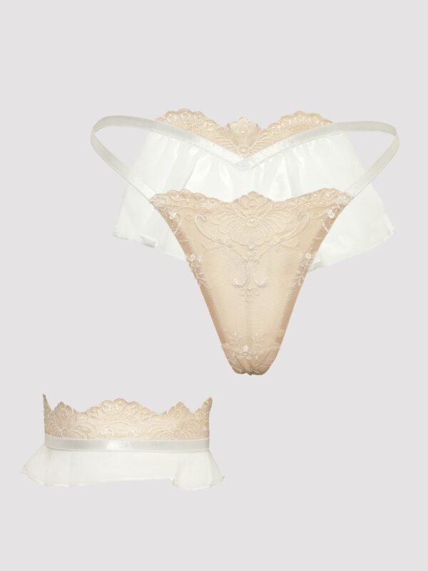 Oh La La Cheri White Bridal Lift My Veil Thong and Garter Set