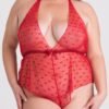 Lovehoney Plus Size Barely There Red Sheer Hearts Crotchless Teddy