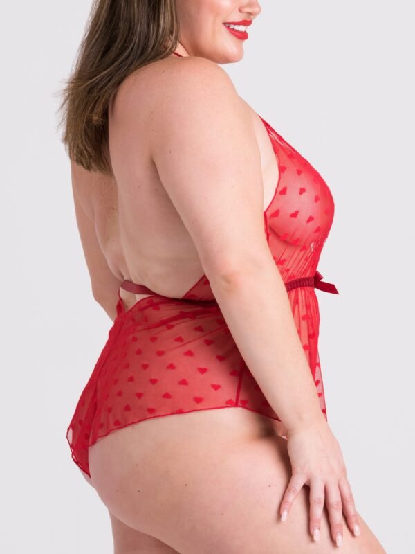Lovehoney Plus Size Barely There Red Sheer Hearts Crotchless Teddy