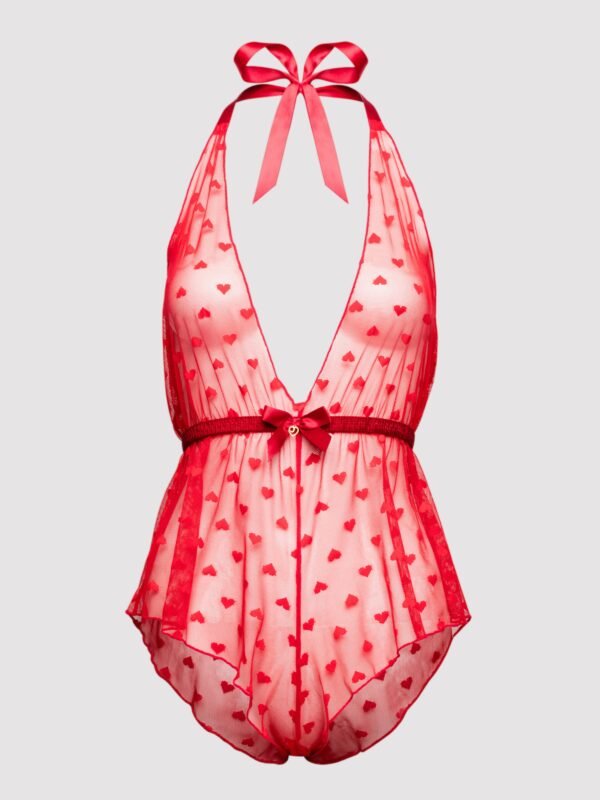 Lovehoney Plus Size Barely There Red Sheer Hearts Crotchless Teddy