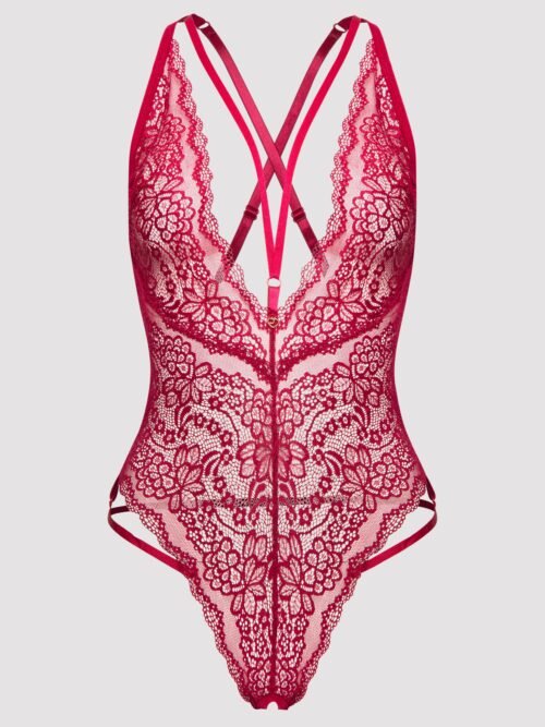 Lovehoney Plus Size Late Night Liaison Wine Crotchless Lace Teddy