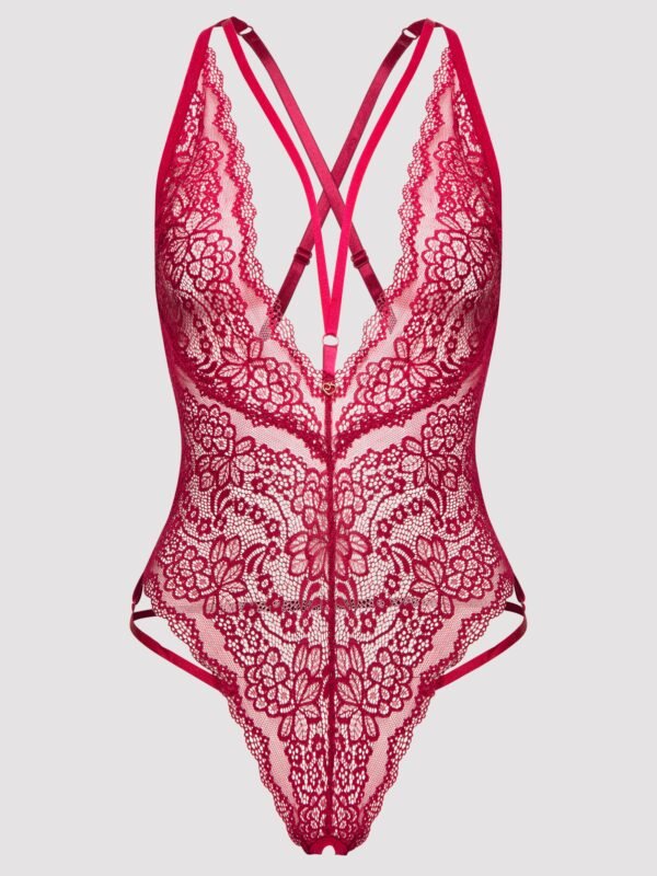 Lovehoney Plus Size Late Night Liaison Wine Crotchless Lace Teddy