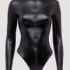 Lovehoney Plus Size Fierce Wet Look Long Sleeve Zipper Teddy