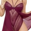 Escante Plus Size Underwired Wine Lace and Mesh Teddy