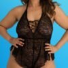 Lovehoney Plus Size Flirty Lace Black Teddy