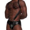 Male Power Black Studded Wet Look Harness Jockstrap