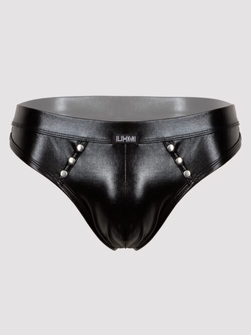 LHM Tough Love Black Wet Look Studded Thong
