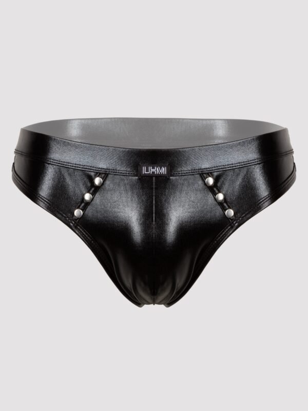 LHM Tough Love Black Wet Look Studded Thong