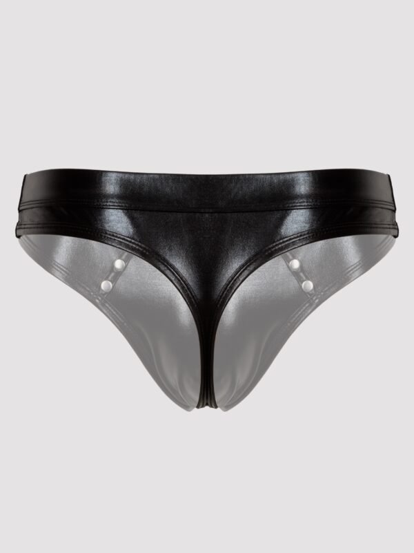 LHM Tough Love Black Wet Look Studded Thong