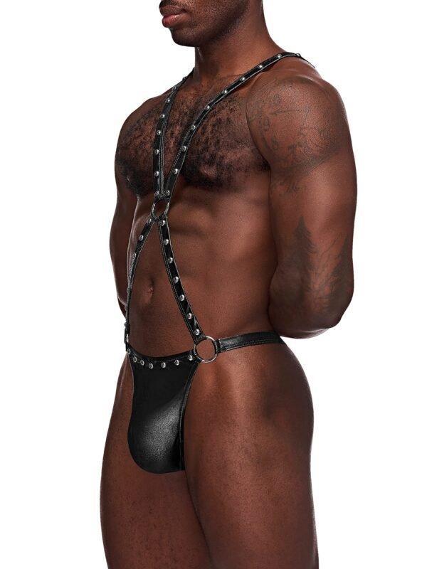 a49876g87949_2 Male Power Black Studded Wet-Look Harness Thong