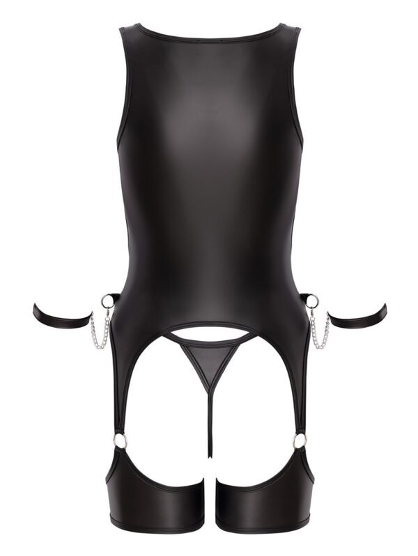 Cottelli Black Wet Look Cut Out Restraint Crotchless Basque Set