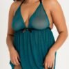 Lovehoney Plus Size Barely There Sheer Green Babydoll Set