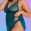 Lovehoney Plus Size Barely There Sheer Green Babydoll Set
