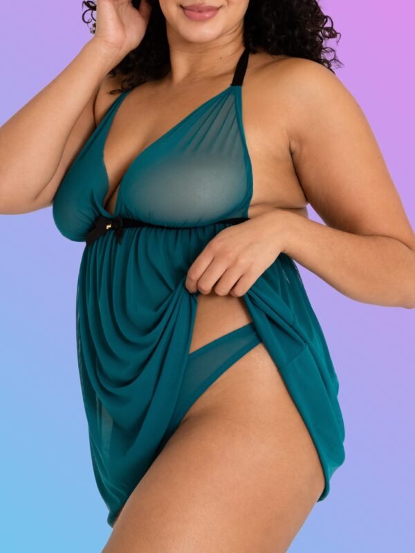 Lovehoney Plus Size Barely There Sheer Green Babydoll Set