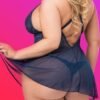Lovehoney Plus Size Late Night Liaison Blue Lace Babydoll Set