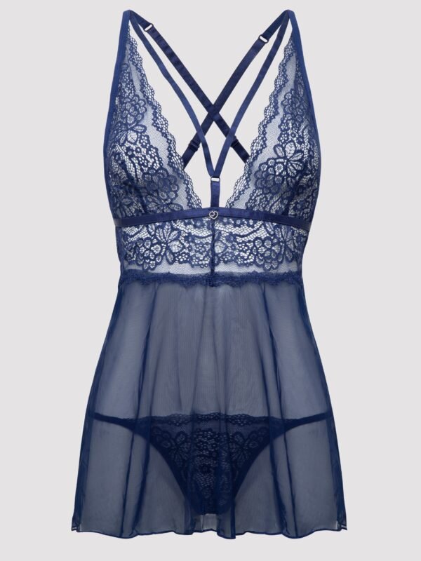 Lovehoney Plus Size Late Night Liaison Blue Lace Babydoll Set