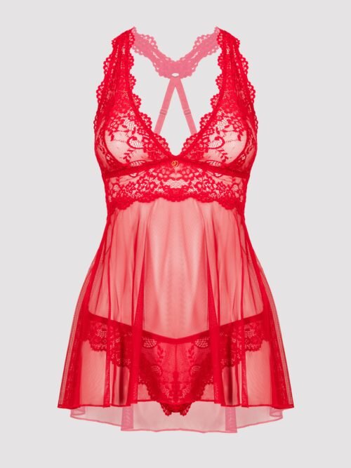 Lovehoney Plus Size Bombshell Red Lace Babydoll Set