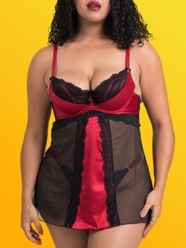 Lovehoney Plus Size Empress Red Satin and Lace Chemise Set